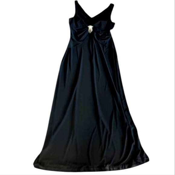 Cachet Gown Black Plunging v neck long Flowy evening gown rhinestone drop Sz 12 - Picture 1 of 9